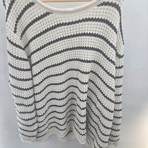 Ellos White Black Boatneck Knit Pullover Cotton Acrylic Sweater 4x
